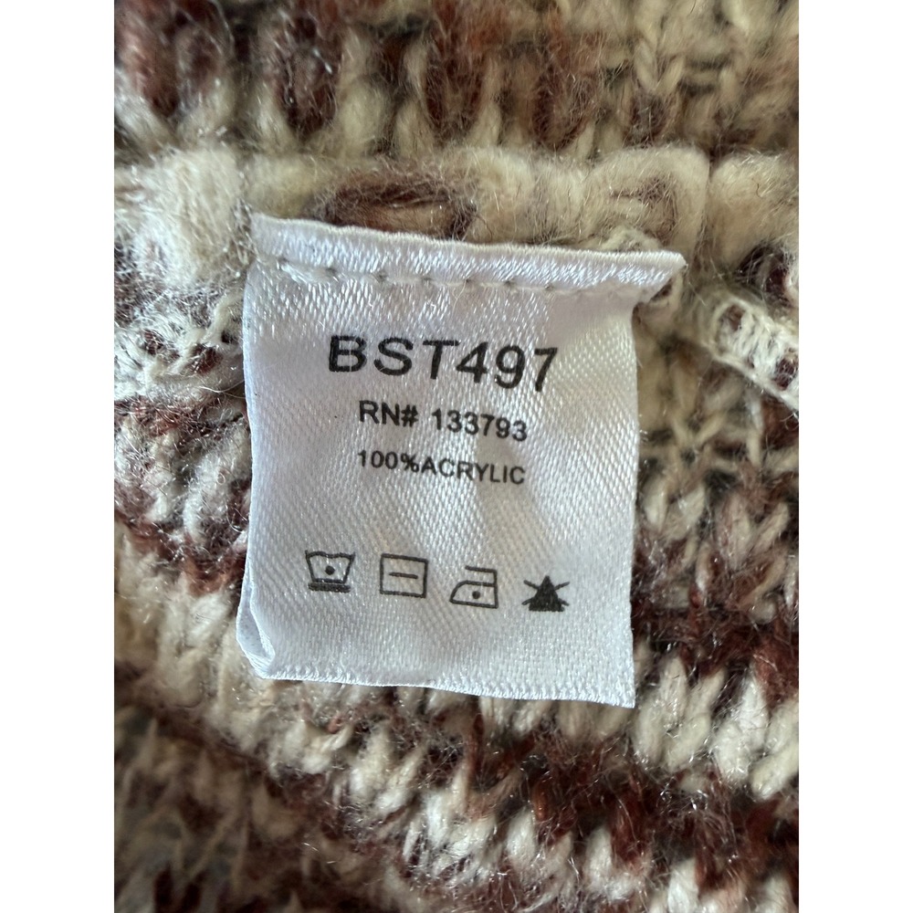 POL Open Front Cardigan Sweater Womens M Brown Cream Space Dye Fringe Boho - Picture 5 of 7